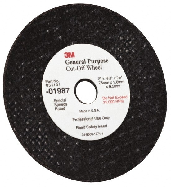 3M - 6" Aluminum Oxide Cutoff Wheel - 0.045" Thick, 7/8" Arbor, 10,200 Max RPM, Use with Angle Grinders - Exact Tooling