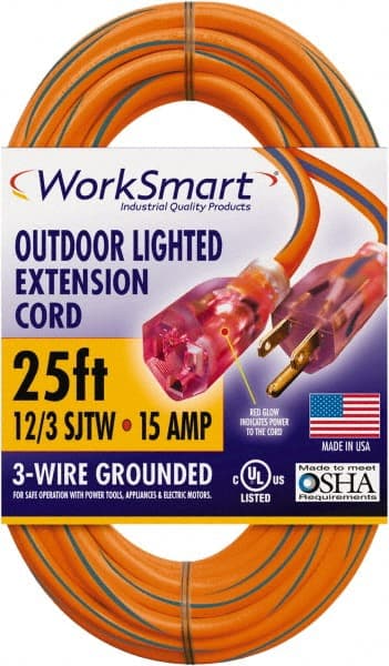 Value Collection - 25', 12/3 Gauge/Conductors, Orange/Blue Outdoor Extension Cord - 1 Receptacle, 15 Amps, UL SJTW, NEMA 5-15P - Exact Tooling