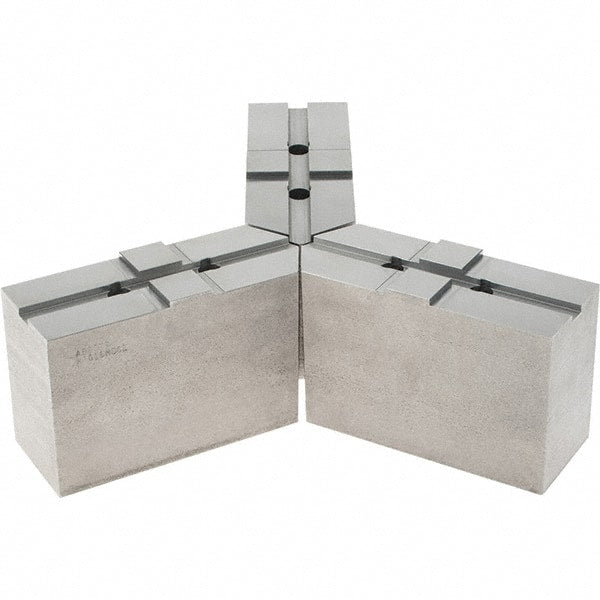 Abbott Workholding Products - 16" & Up Chuck Capacity, Tongue & Groove Attachment, Square Soft Lathe Chuck Jaw - 3 Jaws, Steel, 2-1/8" Btw Mount Hole Ctrs, 6-1/2" Long x 2-1/2" Wide x 4" High, 0.4724" Groove, 0.4724" & 12mm Fastener - Exact Tooling