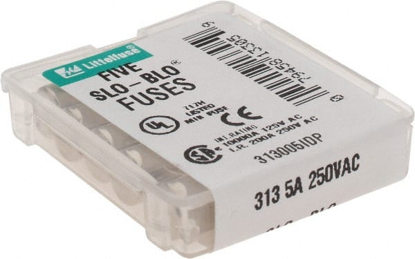 Value Collection - 250 VAC, 5 Amp, Time Delay Miniature Glass/Ceramic Fuse - 1-1/4" OAL, 1/4" Diam - Exact Tooling