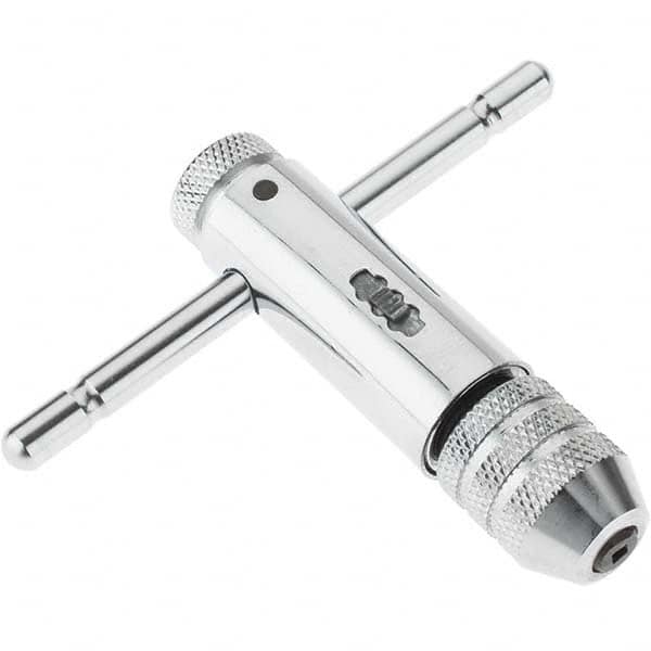 Value Collection - #0 to 1/4" Tap Capacity, T Handle Tap Wrench - 3-1/2" Overall Length, Ratcheting - Exact Tooling