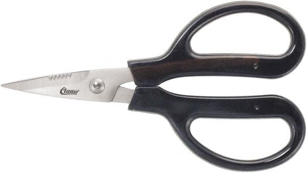 Clauss - 3" LOC, 9-1/4" OAL Stainless Steel Blunt Point Trimmers - Serrated, Plastic Handle, For Paper, Fabric - Exact Tooling