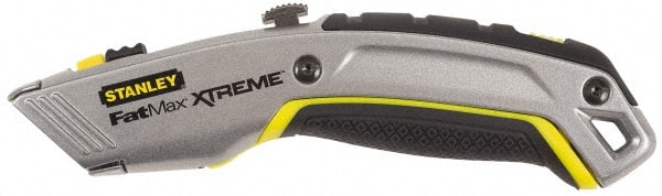 Stanley - Retractable Utility Knife - 2-7/16" Blade, Yellow, Silver & Black Zinc Handle, 4 Blades Included - Exact Tooling