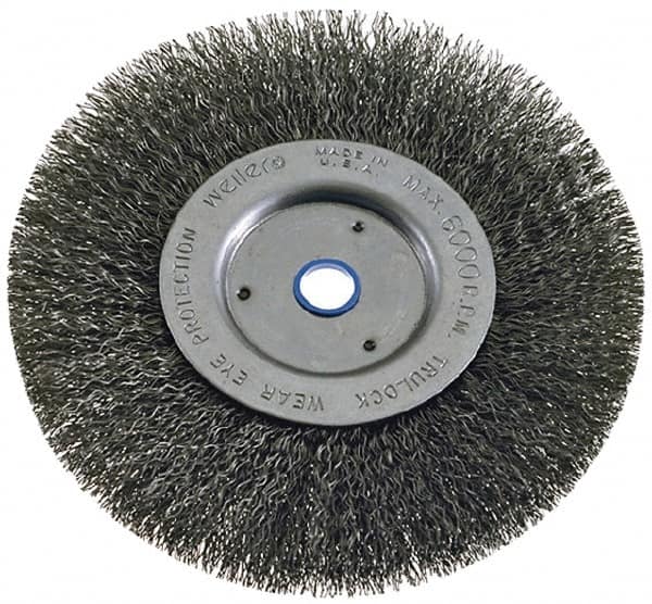 Weiler - 6" OD, 2" Arbor Hole, Crimped Steel Wheel Brush - 1" Face Width, 1-1/8" Trim Length, 0.008" Filament Diam, 6,000 RPM - Exact Tooling