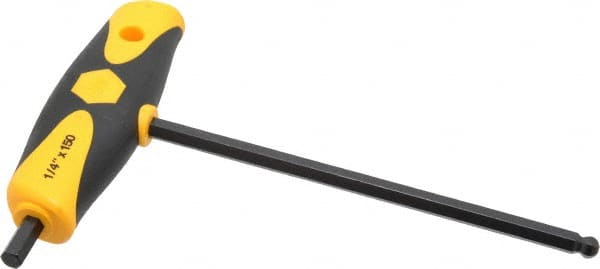 Wiha - 1/4" Hex, T-Handle Cushion Grip, Ball End Hex Key - 150mm OAL, Inch System of Measurement - Exact Tooling