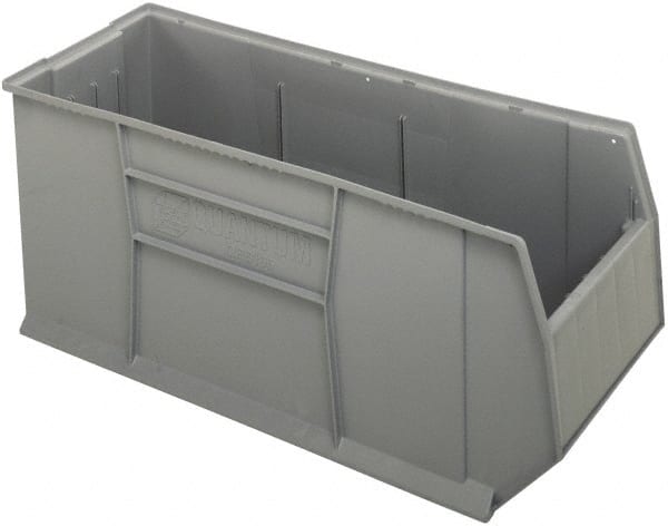 Quantum Storage - 175 Lb. Load Capacity, 41-7/8" Deep, Gray Polypropylene Hopper Stacking Bin - 17-1/2" High x 16-1/2" Wide x 41-7/8" Long - Exact Tooling