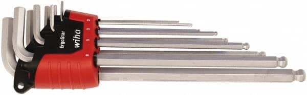 Wiha - 9 Piece L-Key Ball End Hex Key Set - Hex Range 1.5 to 10mm - Exact Tooling
