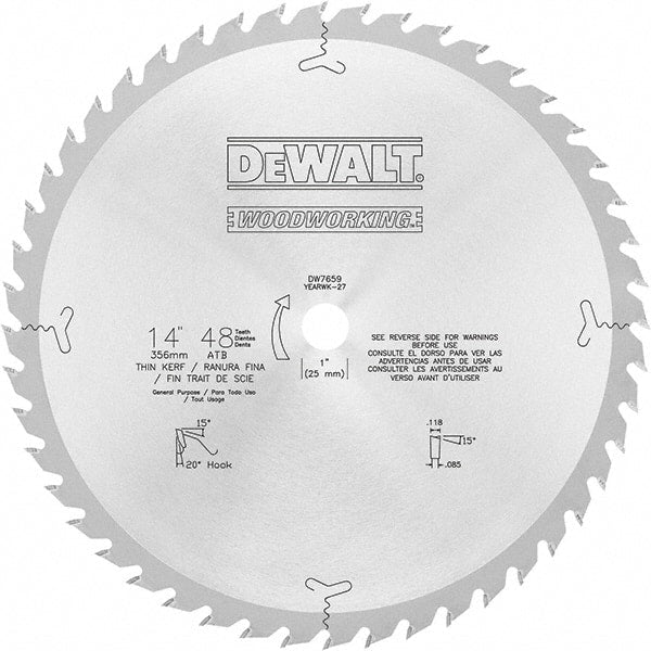 DeWALT - 14" Diam, 1" Arbor Hole Diam, 48 Tooth Wet & Dry Cut Saw Blade - Carbide-Tipped, General Purpose Action, Standard Round Arbor - Exact Tooling