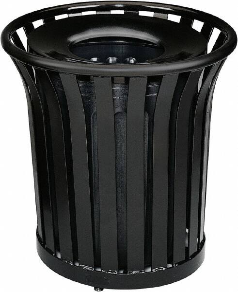 Rubbermaid - 36 Gal Black Round Decorative Waste Receptacle With Top - Steel, 826mm High - Exact Tooling