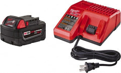 Milwaukee Tool - 18 Volt Lithium-Ion Power Tool Battery - 5 Ahr Capacity, 110 min Charge Time, Series RED LITHIUM - Exact Tooling