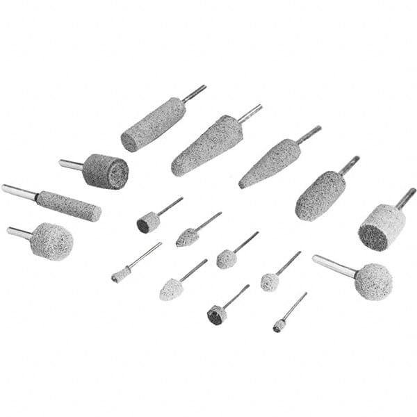 3M - 1/4" Head Diam x 1/2" Thickness, W163, Cylinder End, Aluminum Oxide Mounted Point - Gray, Coarse Grade, 60,000 RPM - Exact Tooling