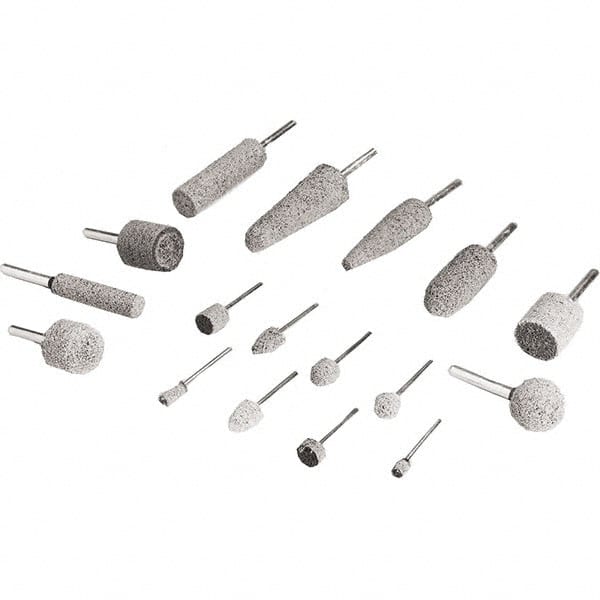 3M - 1/2" Head Diam x 1/2" Thickness, W185, Cylinder End, Aluminum Oxide Mounted Point - Gray, Medium Grade, 34,500 RPM - Exact Tooling