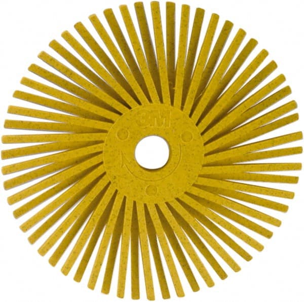 3M - 3" 80 Grit Ceramic Tapered Disc Brush - Medium Grade, Plain Hole Connector, 1" Trim Length, 0.37" Arbor Hole - Exact Tooling