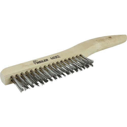 Hand Wire Scratch Brush. .012 Stainless Steel Fill, Shoe Handle, 2 × 17 Rows - Exact Tooling