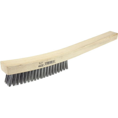 Plater's Brush, Stainless Steel Fill, 4 × 19 Rows, Curved Handle - Exact Tooling