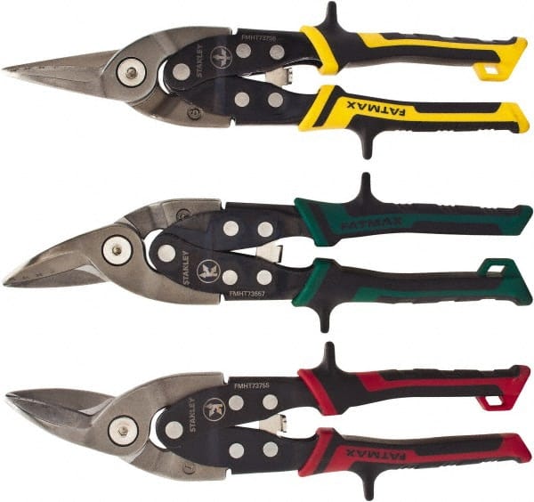 Stanley - 3 Piece Aviation Snip Set - Left, Right, Straight, 10" OAL, 1-15/16" LOC - Exact Tooling