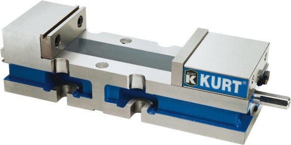 Kurt - 4" Jaw Width, 6" Jaw Opening Capacity, Horizontal Stationary Machine Vise - Manual Operation, 7,500 Lb Capacity, 1 Station, 14.16" Long x 3.4900" High x 1-15/64" Deep, 1.235" Jaw Height, Ductile Iron - Exact Tooling