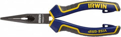 Irwin - 6" OAL, 7/16" Jaw Length x 2" Jaw Width, Long Nose Side Cutting Pliers - Serrated Jaw, Standard Head, Comfort Grip Handles - Exact Tooling