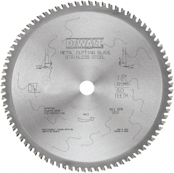 DeWALT - 12" Diam, 1" Arbor Hole Diam, 80 Tooth Wet & Dry Cut Saw Blade - Carbide-Tipped, Standard Round Arbor - Exact Tooling