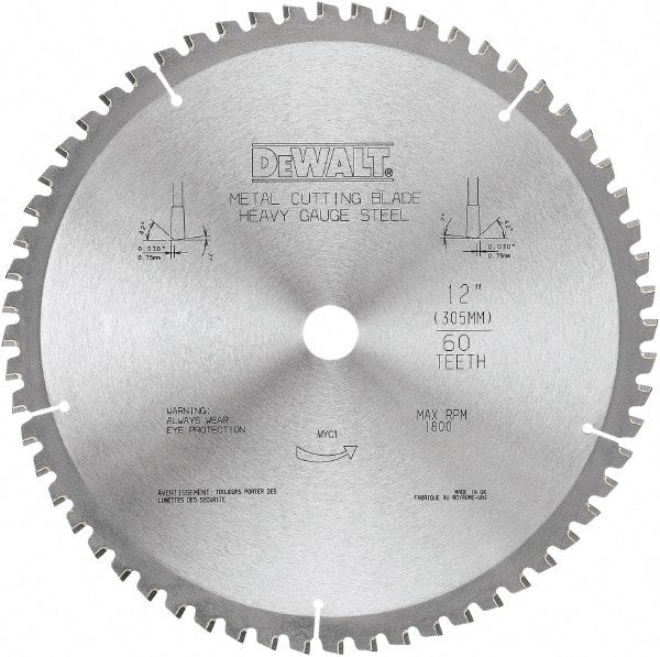 DeWALT - 12" Diam, 1" Arbor Hole Diam, 60 Tooth Wet & Dry Cut Saw Blade - Carbide-Tipped, Standard Round Arbor - Exact Tooling