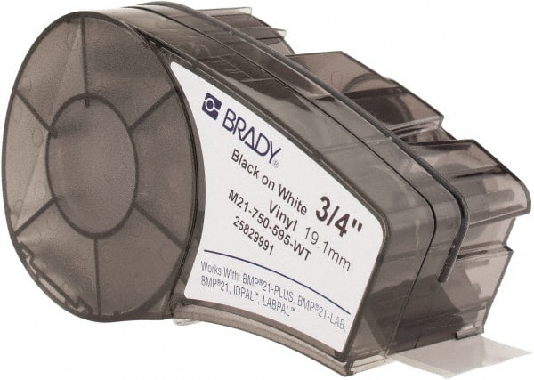 Brady - 252" Long, Black on White Vinyl Label Tape - For BMP21 Plus Portable Label Printer, LABPAL Handheld Label Maker, IDPAL Handheld Label Maker - Exact Tooling