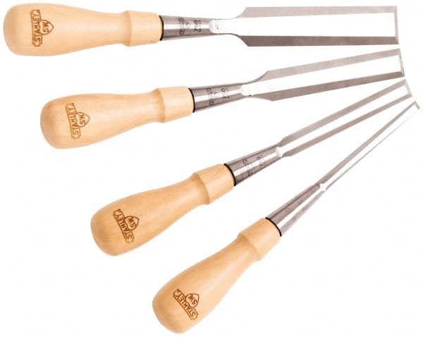 Stanley - 4 Piece Wood Chisel Set - 13-1/4" OAL, Hornbeam Wood, Sizes Included 1/4 to 1" - Exact Tooling