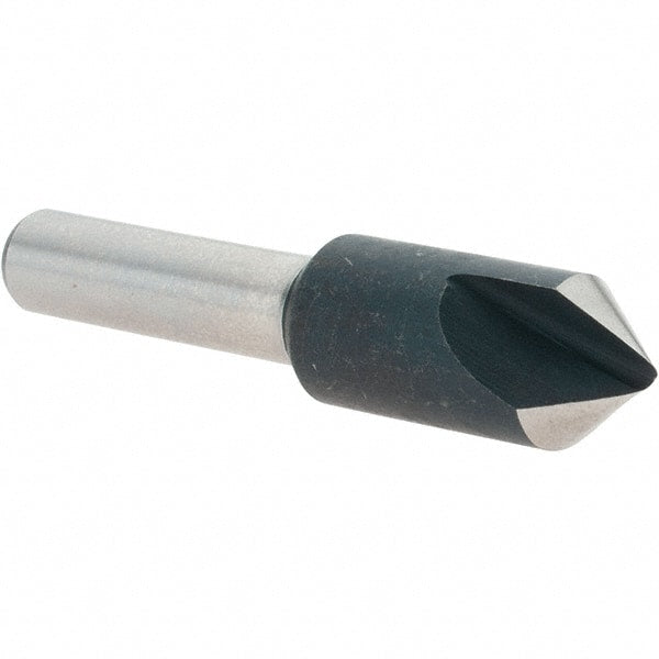Value Collection - 3/8" Head Diam, 1/4" Shank Diam, 1 Flute 82° High Speed Steel Countersink - 1-3/4" OAL - Exact Tooling
