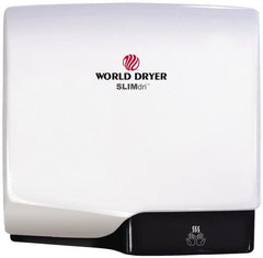 World Dryer - 950 Watt White Finish Electric Hand Dryer - 115/208/230 Volts, 8.3/3.7/4.1 Amps, 11-1/2" Wide x 10-11/16" High x 4" Deep - Exact Tooling