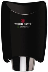 World Dryer - 1250 Watt Black Finish Electric Hand Dryer - 208/230 Volts, 1.8-5.2 Amps, 9-21/64" Wide x 12-1/2" High x 7-5/8" Deep - Exact Tooling