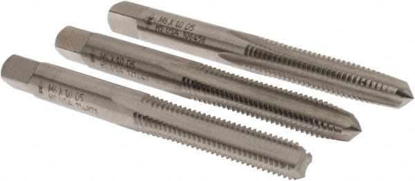 Cleveland - M6x1.00, 4 Flute, Bottoming, Plug & Taper, Bright Finish, High Speed Steel Tap Set - Right Hand Cut, 0.63" Thread Length, Series 1004 - Exact Tooling