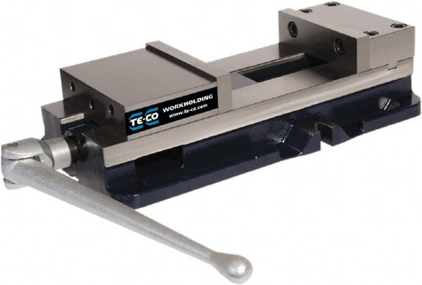 TE-CO - 8" Jaw Width, 11" Jaw Opening Capacity, Horizontal Stationary Machine Vise - Manual Operation, 12,000 Lb Capacity, 1 Station, 24-1/2" Long x 5.51" High x 2-1/4" Deep, 2-1/4" Jaw Height - Exact Tooling