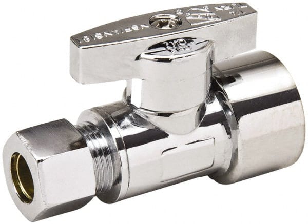 Value Collection - FIP 1/2 Inlet, 125 Max psi, Chrome Finish, Brass Water Supply Stop Valve - 3/8 Compression Outlet, Straight, Chrome Handle, For Use with Any Water Supply Shut Off Application - Exact Tooling