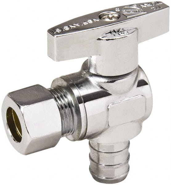 Value Collection - PEX 1/2 Inlet, 125 Max psi, Chrome Finish, Brass Water Supply Stop Valve - 3/8 Compression Outlet, Angle, Chrome Handle, For Use with Any Water Supply Shut Off Application - Exact Tooling