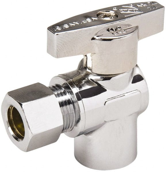 Value Collection - Sweat 1/2 Inlet, 125 Max psi, Chrome Finish, Brass Water Supply Stop Valve - 3/8 Compression Outlet, Angle, Chrome Handle, For Use with Any Water Supply Shut Off Application - Exact Tooling