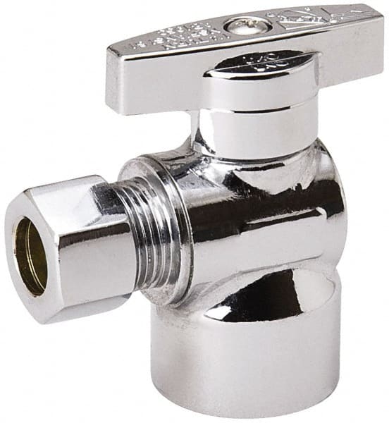 Value Collection - FIP 1/2 Inlet, 125 Max psi, Chrome Finish, Brass Water Supply Stop Valve - 3/8 Compression Outlet, Angle, Chrome Handle, For Use with Any Water Supply Shut Off Application - Exact Tooling