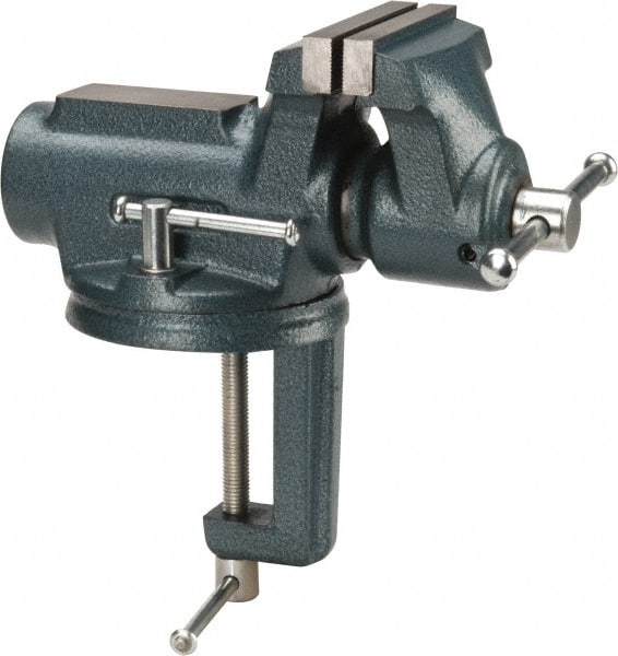 Wilton - 4" Jaw Width, 2-1/4" Opening Capacity, 2" Throat Depth, Steel Swivel Bench Vise - Clamp-On Base Attachment, 10" Long x 5.4" Wide x 10.1" High - Exact Tooling