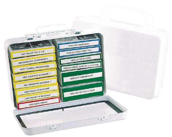 Medique - 14 & 16 Piece, 16 Person, Refill for Industrial First Aid Kit - 9-3/16" Wide x 2-3/4" Deep x 6-1/4" High, Plastic Case - Exact Tooling