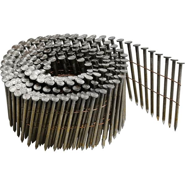 DeWALT - 11 Gauge 2.38" Long Roofing Nails for Power Nailers - Steel, Bright Finish, Smooth Shank, Coil Collation, Round Head, Blunt Diamond Point - Exact Tooling