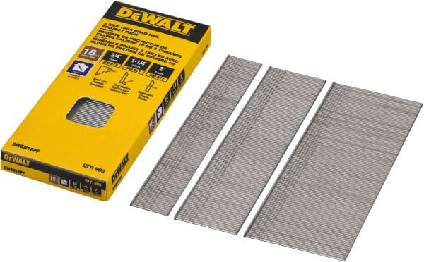DeWALT - 18 Gauge 2" Long Brad Nails for Power Nailers - Steel, Bright Finish, Smooth Shank, Angled Stick Collation, Round Head, Chisel Point - Exact Tooling