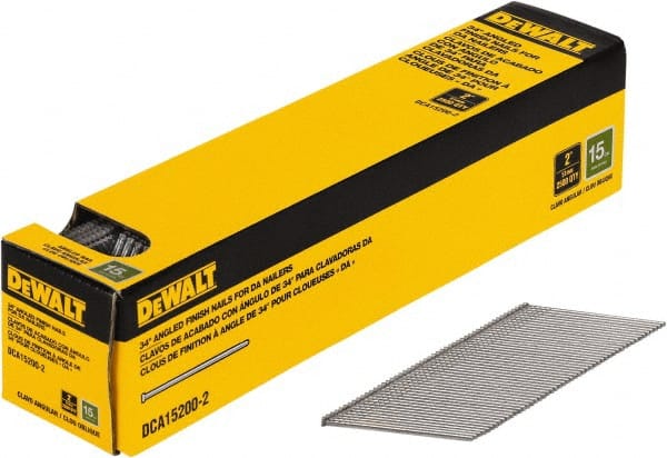 DeWALT - 15 Gauge 2" Long Finishing Nails for Power Nailers - Steel, Bright Finish, Smooth Shank, Angled Stick Collation, Round Head, Chisel Point - Exact Tooling
