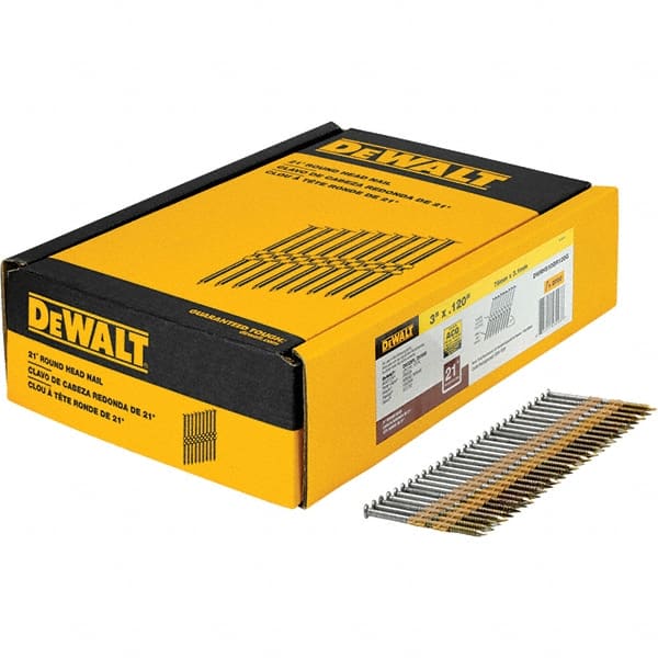 DeWALT - 11 Gauge 3" Long Framing Nails for Power Nailers - Steel, Galvanized Finish, Ring Shank, Angled Stick Collation, Round Head - Exact Tooling
