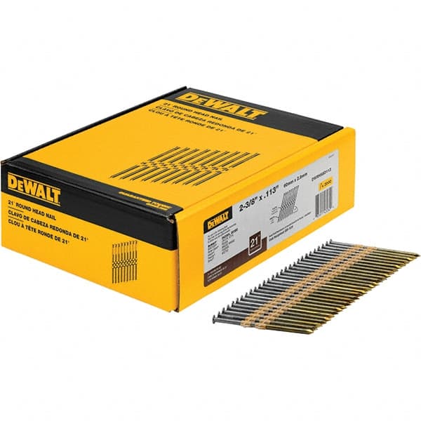 DeWALT - 12 Gauge 2.38" Long Framing Nails for Power Nailers - Steel, Bright Finish, Smooth Shank, Angled Stick Collation, Round Head - Exact Tooling