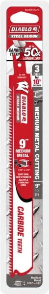 Freud - 9" Long x 1" Thick, Carbide Reciprocating Saw Blade - Straight Profile, 10 TPI, Toothed Edge, Tang Shank - Exact Tooling