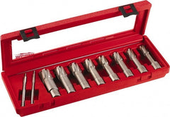 Milwaukee Tool - 8 Piece, 9/16 to 1-1/16" Cutter Diam, 2" Cutting Depth, Carbide-Tipped Annular Cutter Set - 9/16, 5/8, 11/16, 3/4, 13/16, 7/8, 15/16, 1-1/16" Cutter Diam - Exact Tooling