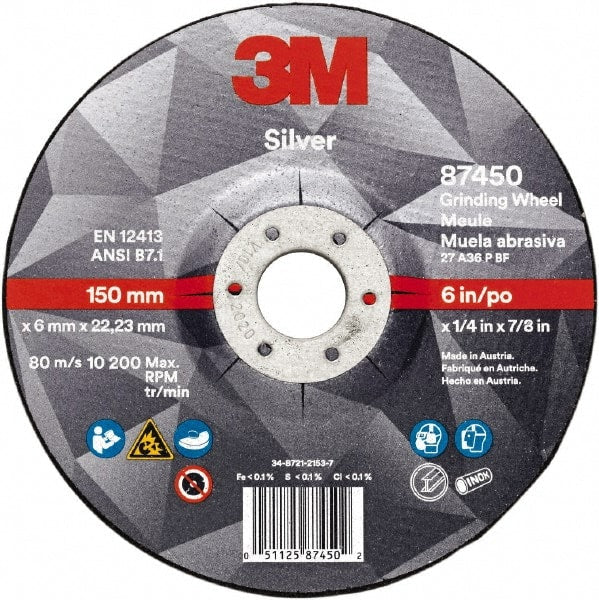 3M - Depressed-Center Wheels Wheel Diameter (Inch): 6 Wheel Thickness (Decimal Inch): 0.2500 - Exact Tooling