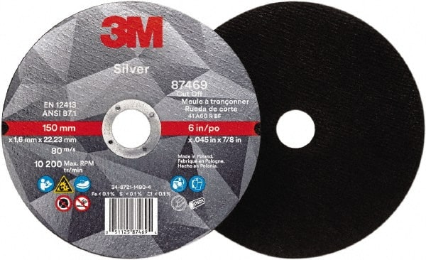3M - 6" Ceramic Cutoff Wheel - 0.045" Thick, 7/8" Arbor, Use with Angle Grinders - Exact Tooling