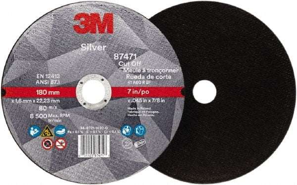 3M - 7" Ceramic Cutoff Wheel - 0.045" Thick, 7/8" Arbor, Use with Angle Grinders - Exact Tooling
