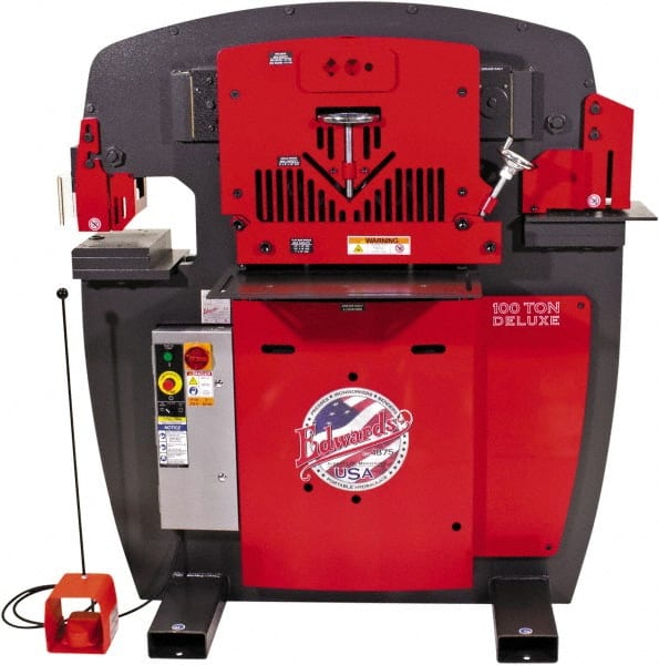 Edwards Manufacturing - 11" Throat Depth, 100 Ton Punch Pressure, 1-1/16" in 1" Punch Capacity Ironworker - 7-1/2 hp, 3 Phase, 460 Volts, 56" Wide x 63-1/8" High x 45-1/2" Deep - Exact Tooling