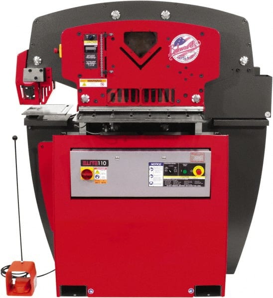 Edwards Manufacturing - 11-3/4" Throat Depth, 110 Ton Punch Pressure, 1-3/8" in 1" Punch Capacity Ironworker - 7-1/2 hp, 1 Phase, 230 Volts, 57-1/4" Wide x 66-1/16" High x 42-3/8" Deep - Exact Tooling
