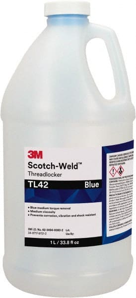 3M - 1 L, Blue, Medium Strength Liquid Threadlocker - Series TL42, 24 hr Full Cure Time - Exact Tooling